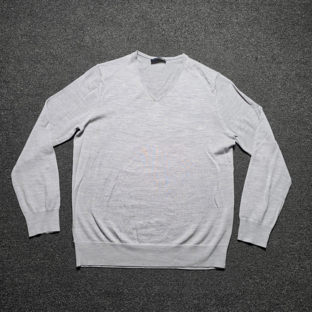 Charles Tyrwhitt V-Neck Sweater Gray Mens Large Extra Fine Merino Wool Knit Top